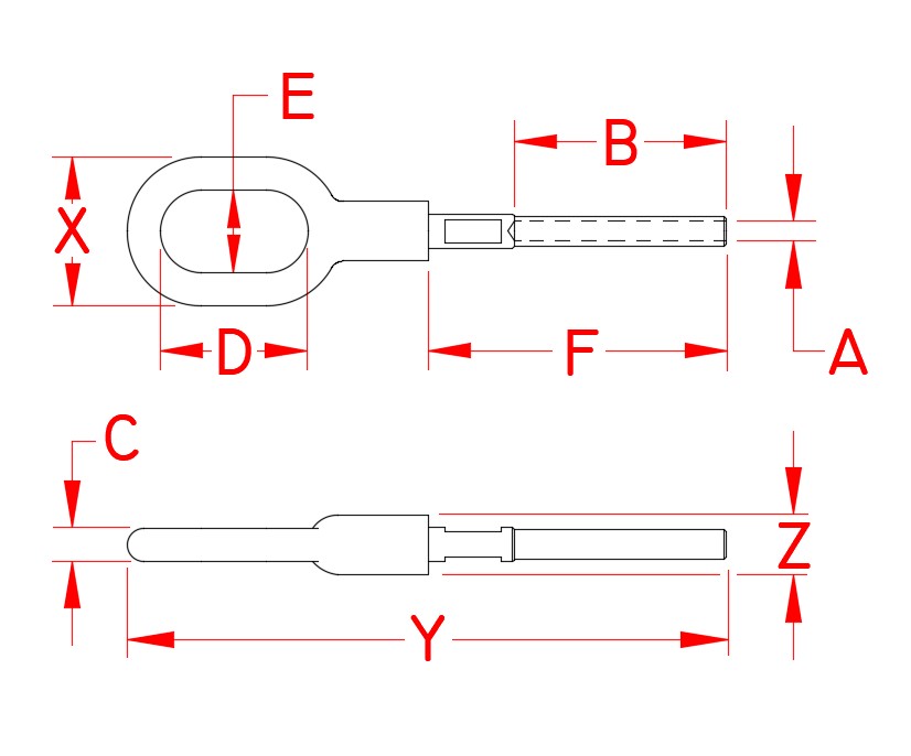 Stainless Steel Hand Swage Gate Eye, S0744-H003, S0744-H005, Line Drawing